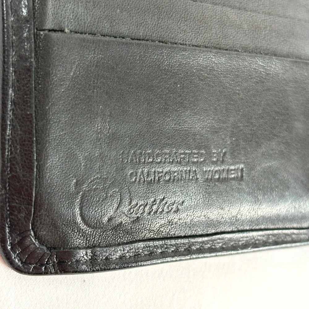 California Women Bifold Wallet Black Leather Rainbow Triangle Patch Vintage